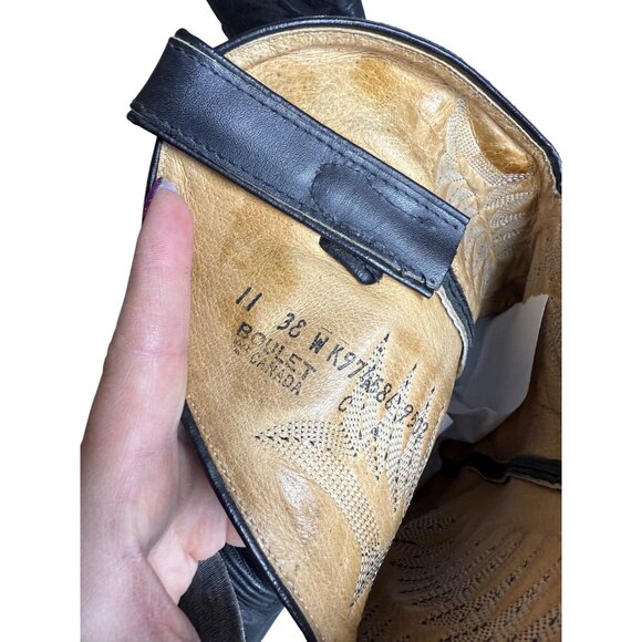 Vintage Boulet Mens Black Leather Western Cowboy Boots 11 - Picture 8 of 9